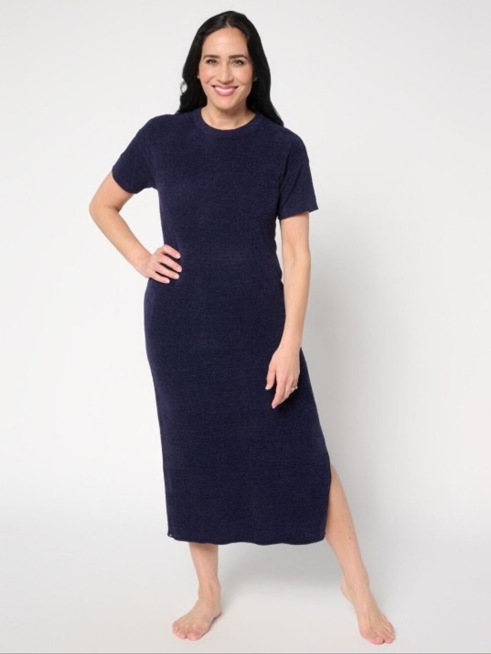 NWT Barefoot Dreams CozyChic Ultra Lite Short Sleeve Pointelle Dress Oxford